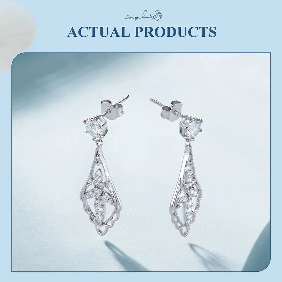 Each 0.5CT Classic Moissanite Earrings 925 Sterling Silver Carved Hoop Earrings for Women Wedding Fine Jewelry