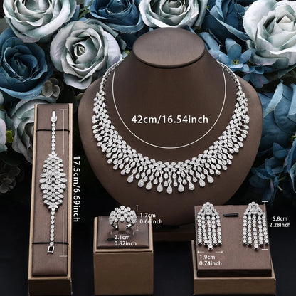 Luxury 4 Pieces Bridal Wedding Jewelry Set for Women Sparkling Cubic Zirconia Nigeria Bride Accessories