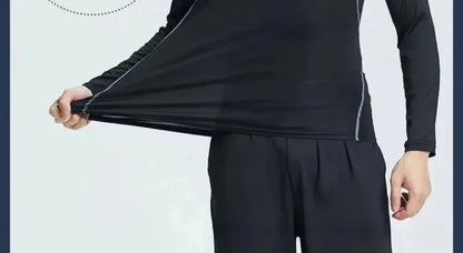 Men's Thermal Plush Base Layer Set Winter Thickened Running Trainning Quick Drying Clothes Fitness Tight Sports Men's Sweats Set