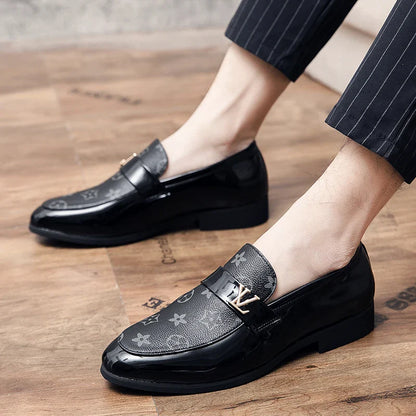 Men’s British Business Genuine Leather Slip-On Shoes for Adults in Black
