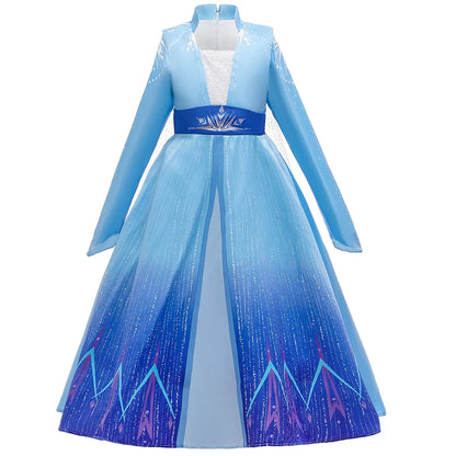 Frozen Cartoon Movie Elsa in Castle Purple Ball Gown with Long Train Princes Snow Queen Elsa Dress for Girls Role Play Halloween