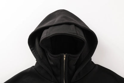 Men's Double Hat Mask Zipper Design Winter Windproof Hoodie Sports Jacket Outdoor Activities Hiking Travel Running Sweatshirt ﻿