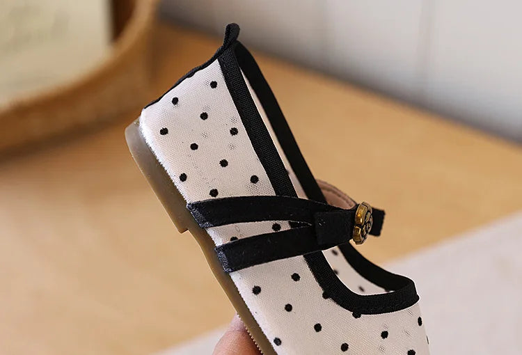 Girls' Casual Shoes, Polka Dot Mesh Princess Cute Bow Spring Summer 2026 Suitable Toddlers, Medium Large Children Wedding Party