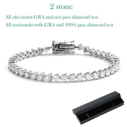 3 Claws D VVS1 Zircon/Moissanite Tennis Bracelet for Women Full Diamond Luxury Chain S925 Sterling Silver Plated Platinum