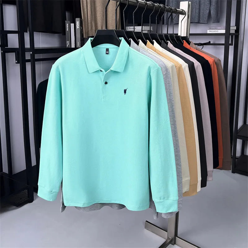 100% Pure Cotton Long Sleeved Men's Polo Shirt Hot Selling Brand Autumn Season Exquisite Pony Embroidery Breathable Top T-shirt