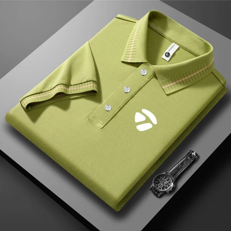 2026 New Men's Polo Collar T-shirt Short Sleeved Casual Sweat Absorbing Breathable T-shirt Men's Top