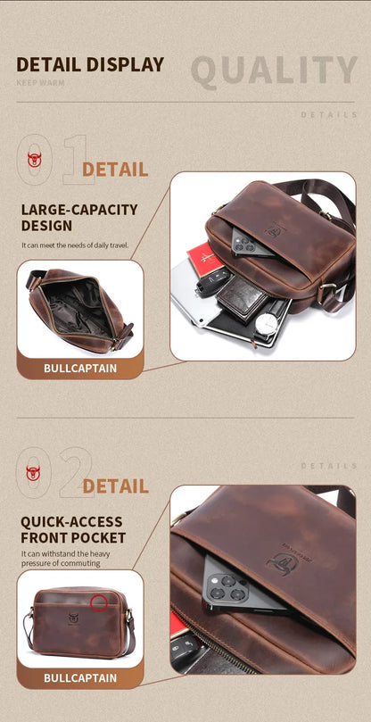 Crazy Horse Leather Men's Fashion Bag New Large-capacity Single Shoulder Cross-body Bag With Casual Men's Bag