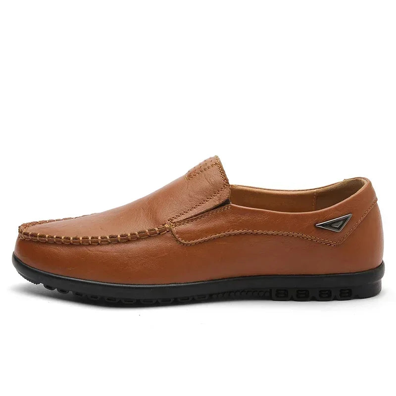 Men’s leather loafers dress shoes casual formal cowhide slip-on brown