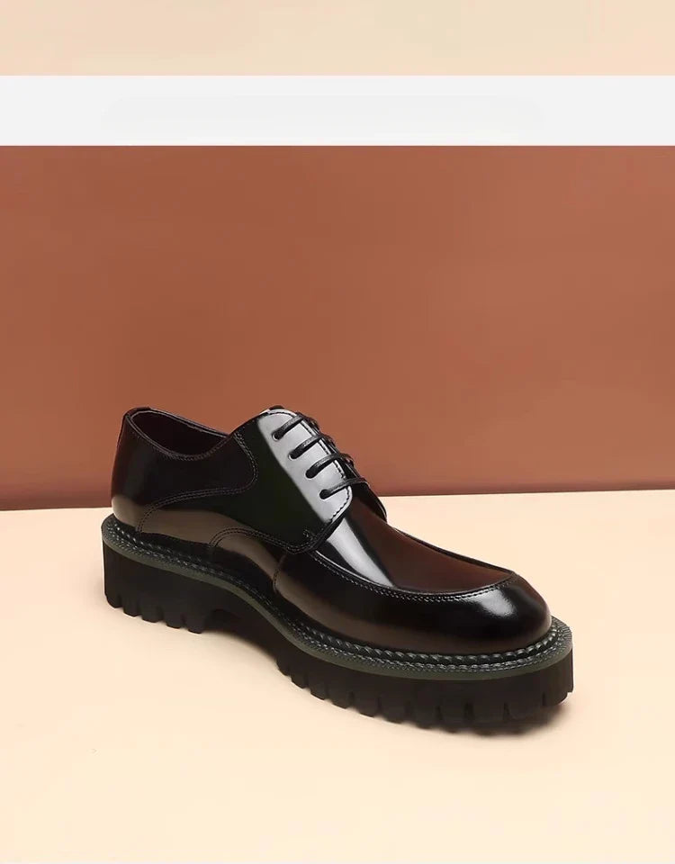 Spring and Autumn New Men's Business Casual Shoes Genuine Leather Thick Soled Round Toe British Formal Derby Shoes