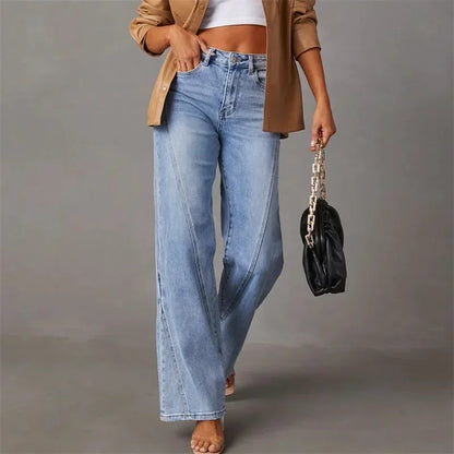 Women Mid Waist Loose Micro Flared Denim Pants
