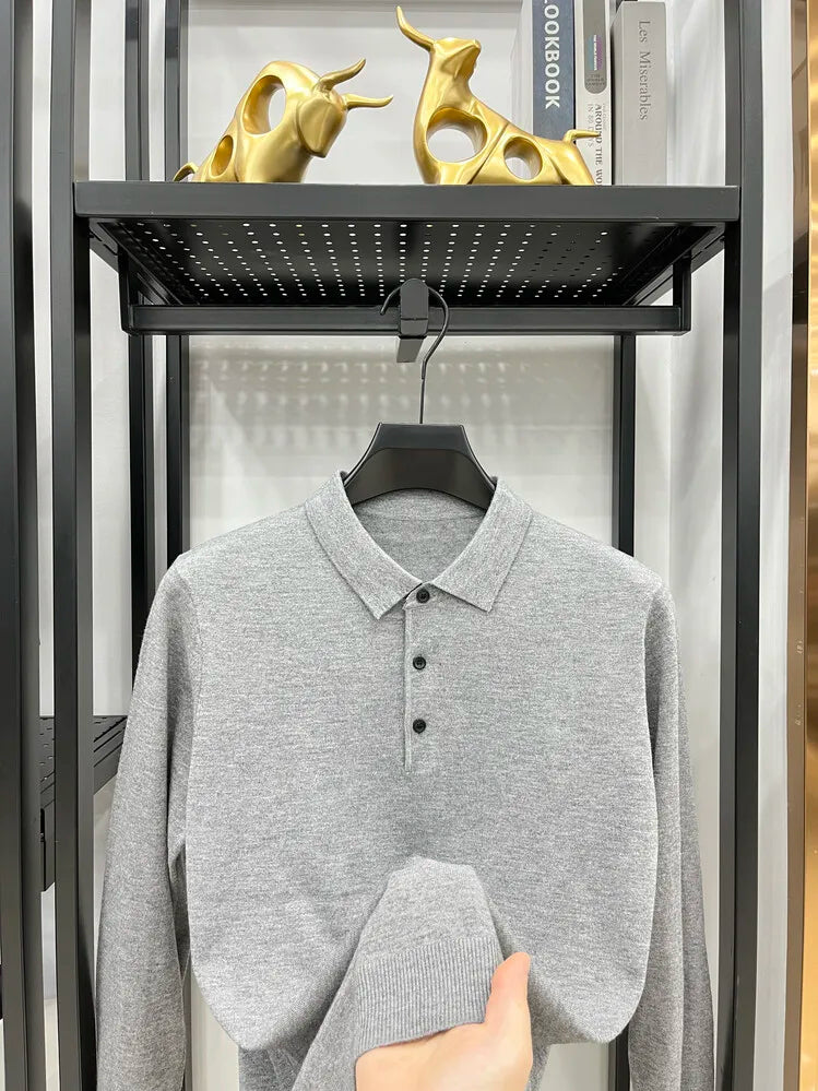Men's Long Sleeve Fashion Casual Polo, Shirt Collar Pullover Sweater. Business Sweater T-shirt Golf Spring & Autumn Wool