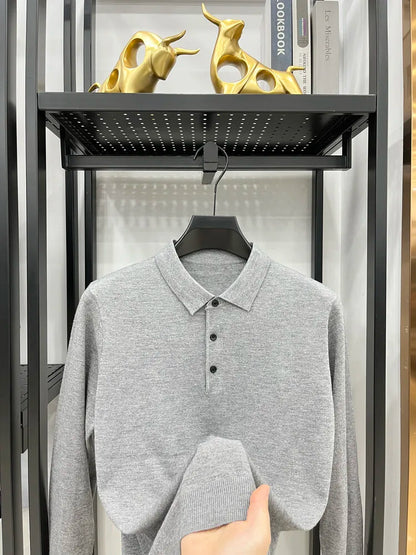 Men's Long Sleeve Fashion Casual Polo, Shirt Collar Pullover Sweater. Business Sweater T-shirt Golf Spring & Autumn Wool