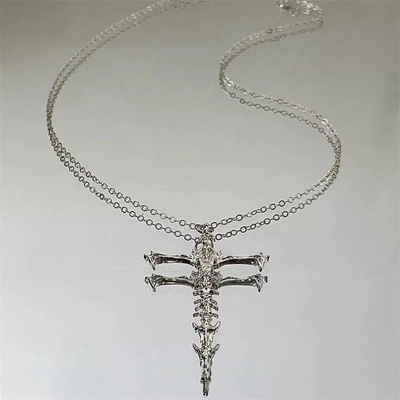Black Rhinestone Cross Jesus Pendant Choker Necklace for Women Punk Vintage Double Layers Chain Boho Jewelry Fashion Party Gifts