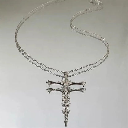 Black Rhinestone Cross Jesus Pendant Choker Necklace for Women Punk Vintage Double Layers Chain Boho Jewelry Fashion Party Gifts