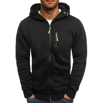 CasualHooded Jacket Fleece-Lined Autumn Crossbody Sweatshirt Fashionable Long Sleeve Zipper-Up Running Jacket For Leisure