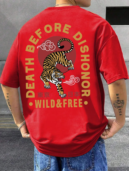 Tiger Letter Print Casual Commute 
 Mans Tshirt Fitting Breathable Tee Shirt Leisure Comfort Tee Clothing Round Neck Tops
