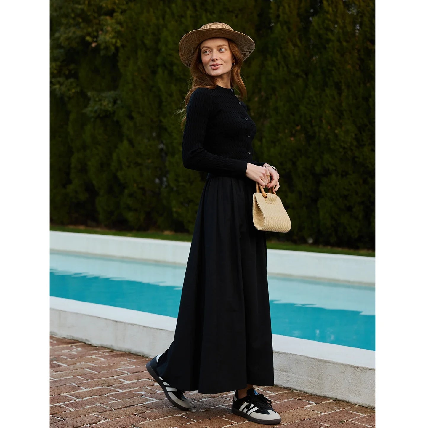 Women Sleeveless Dress Elastic Waist Skirt Cable Cardigan Clothing Elegant