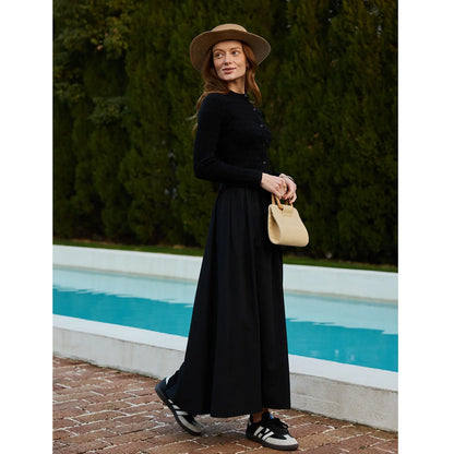 Women Sleeveless Dress Elastic Waist Skirt Cable Cardigan Clothing Elegant