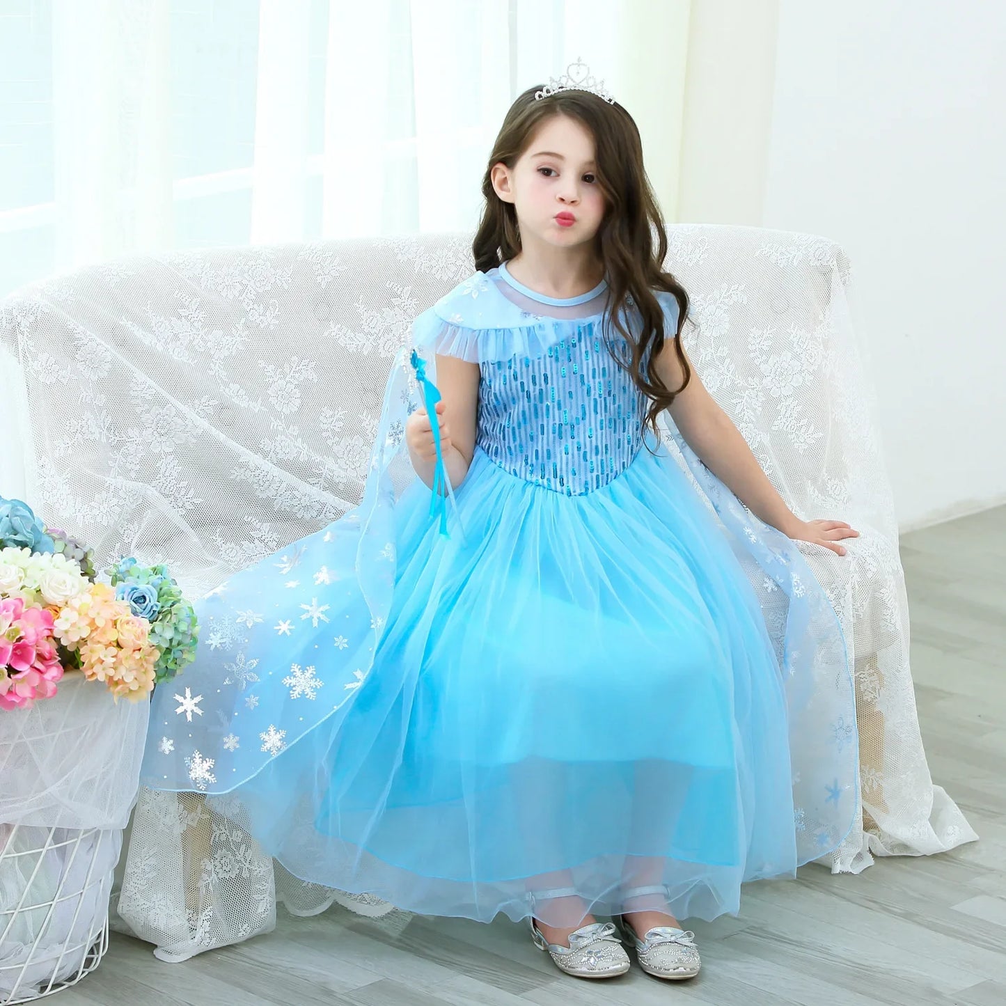 Girls Elsa Dresses Costume Clothes Kid Cosplay Princess Dress Snow Queen Vestido Children Birthday Parti Sukienki