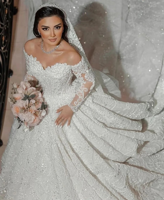 Customized Luxurious Wedding Dress Organza With Embroidery Bead Princess Ballgown O-Neck Bride Dress Vestido de novia