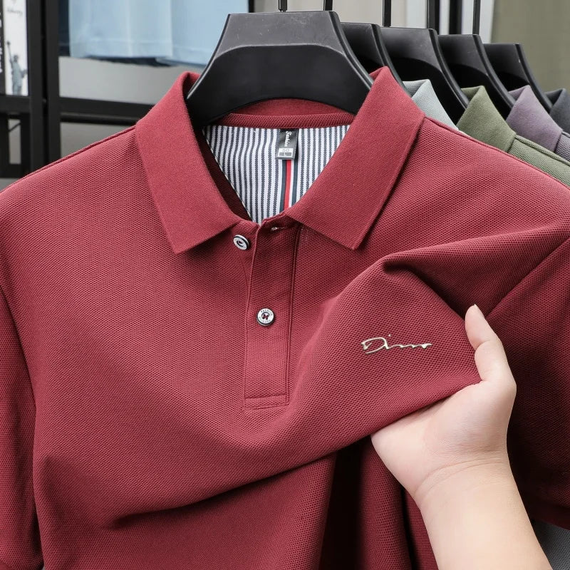 Brand 100%pure cotton short sleeve polo shirt men's new fashion letter embossed business casual solid color summer lapel T-shirt