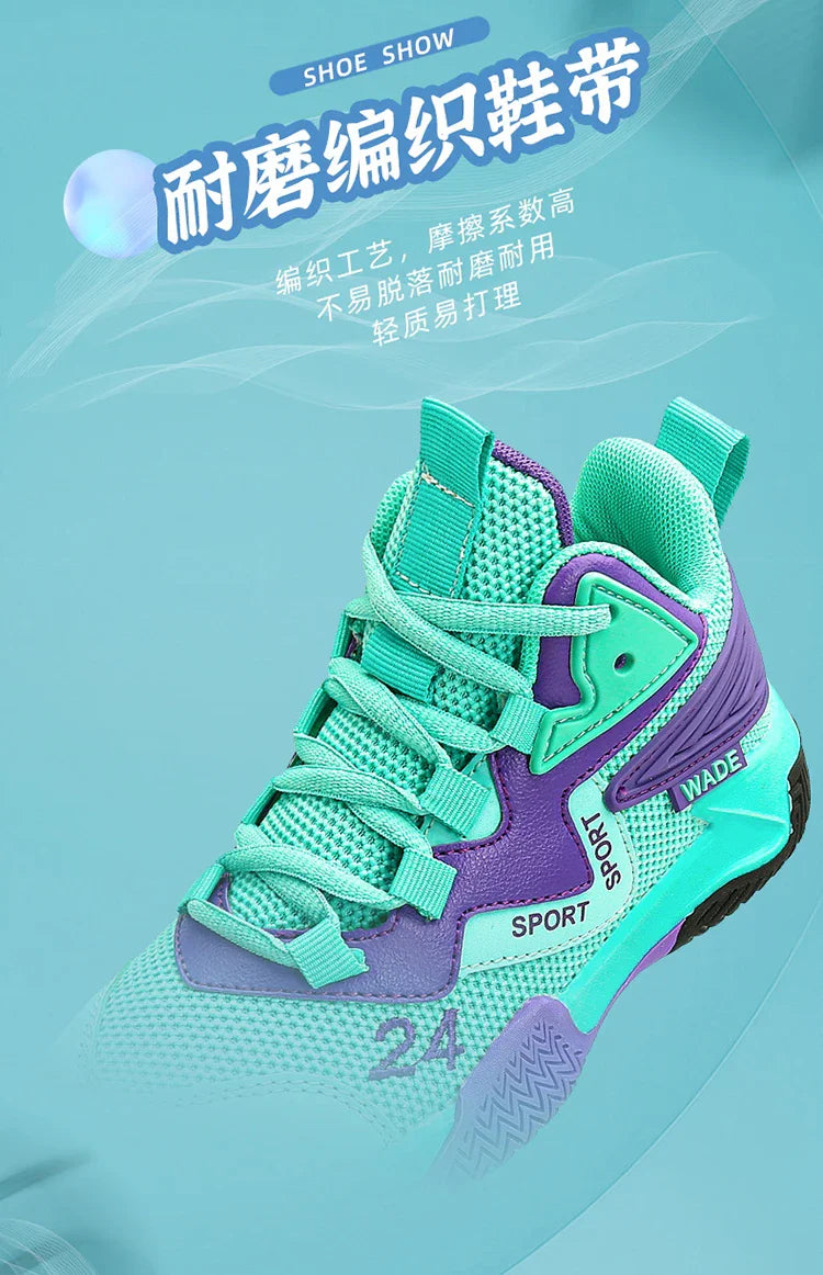 Children Basketball Shoes for Boys Girls Kids Teenagers Breathable Non-slip Lace Up Indoor Outdoor Training Sneakers Tennis Shoe