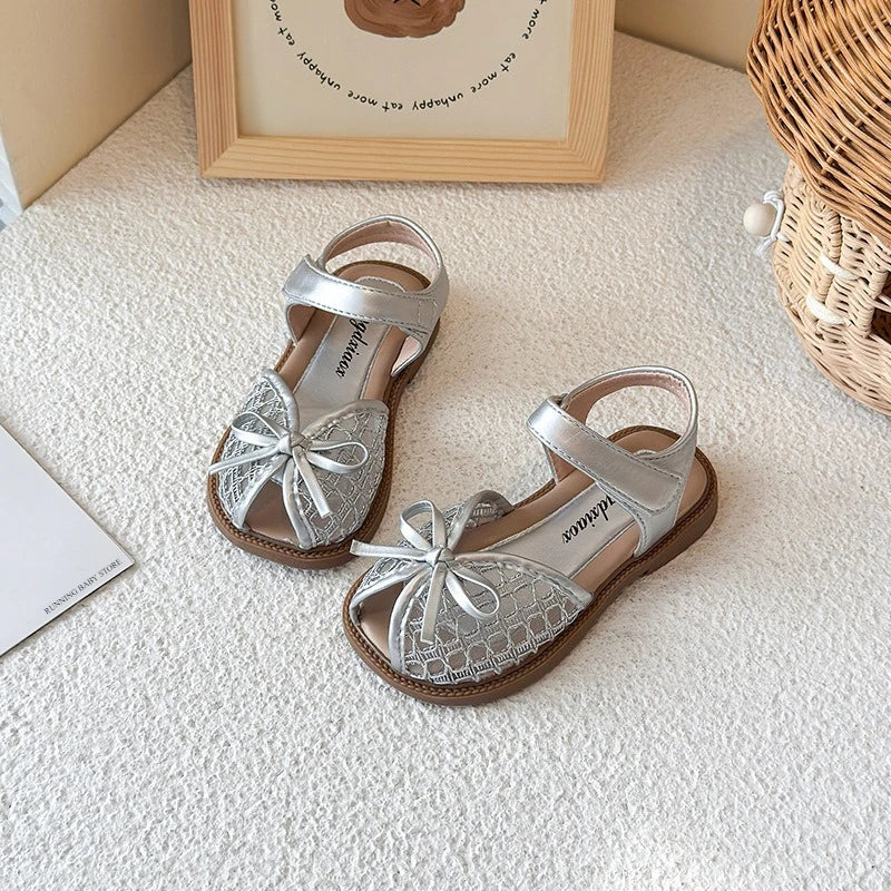 New Summer Girls Sandals Princess Beach Shoes Braided Peep-toe Kids Sandals Butterfly-knot Sweet Soft Breathable Footwear I10317