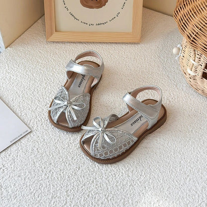 New Summer Girls Sandals Princess Beach Shoes Braided Peep-toe Kids Sandals Butterfly-knot Sweet Soft Breathable Footwear I10317
