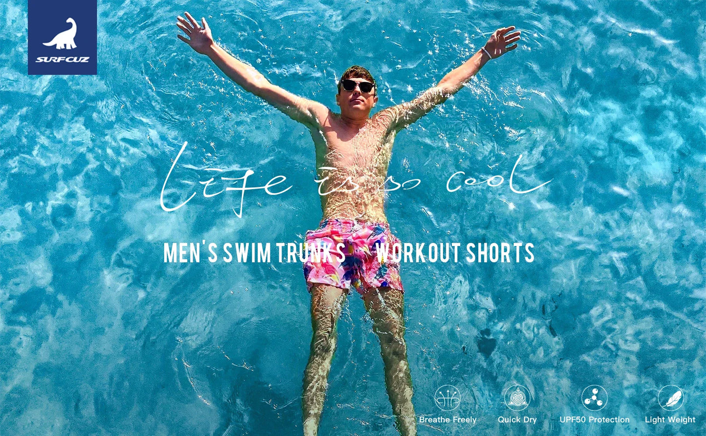Beach Men's Swim Shorts Flower 3D Printed Surfing Board Shorts Quick Dry with Mesh Lining and Pockets Struck Shorts