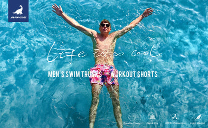 Beach Men's Swim Shorts Flower 3D Printed Surfing Board Shorts Quick Dry with Mesh Lining and Pockets Struck Shorts