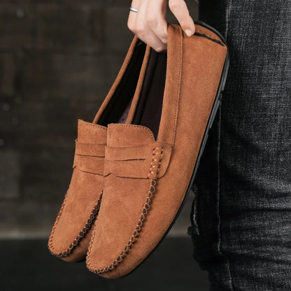 Sapatos Masculinos Casuais de Camurça, Respiráveis, de Couro, Loafers Masculinos, Slip-on, Sapatos de Dirigir Masculinos, Marca de Luxo, Sapatos Náuticos Confortáveis