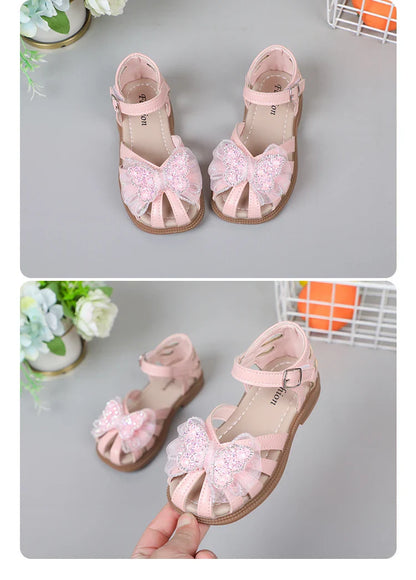 Shine Children Sandals for Girls Butterfly Cute Designer Kids Shoes Peep-toe Korean Style 2023 Summer New Soft Breatheable Chic