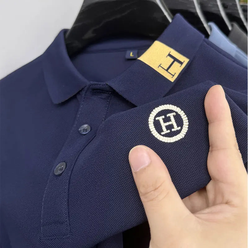 New Best-selling Spring and Autumn Men's Trendy Fashion Lapel Embroidered Long Sleeved Top Polo Shirt Sweatshirt T-shirt