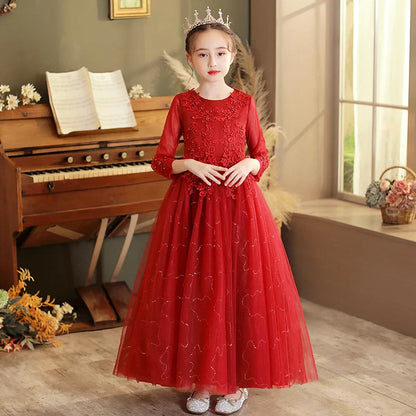 Princess Dress Girls' Pengpeng Yarn Spring/Summer New Long Sleeve Fashionable Children's Performance