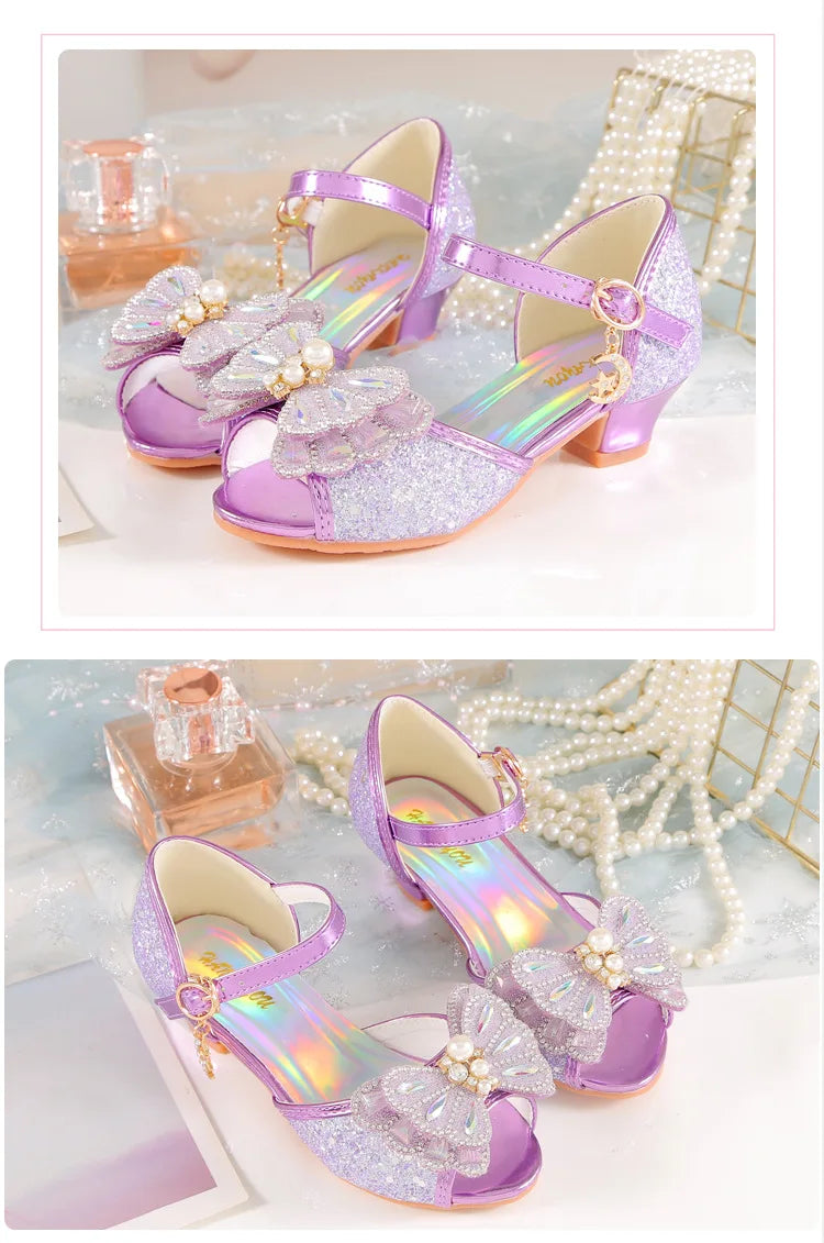 Children's Princess Shoes Summer New Girls' Performance High Heels Fashion Pearl Bow Baby Crystal Sandals
