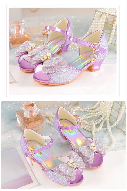 Children's Princess Shoes Summer New Girls' Performance High Heels Fashion Pearl Bow Baby Crystal Sandals