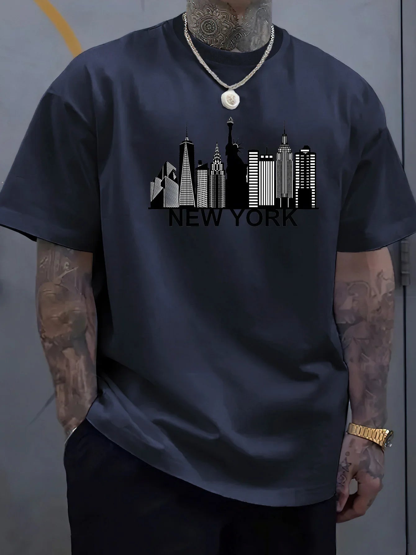 Classic New York City pattern print,men pure cotton fashionable casual loose roundneck Tshirt,trendy and creative outfit design
