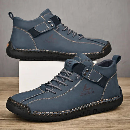 Handmade Leather Casual Men Shoes Design Sneakers Man Breathable Leather Shoes Men Ankle Boots Outdoor