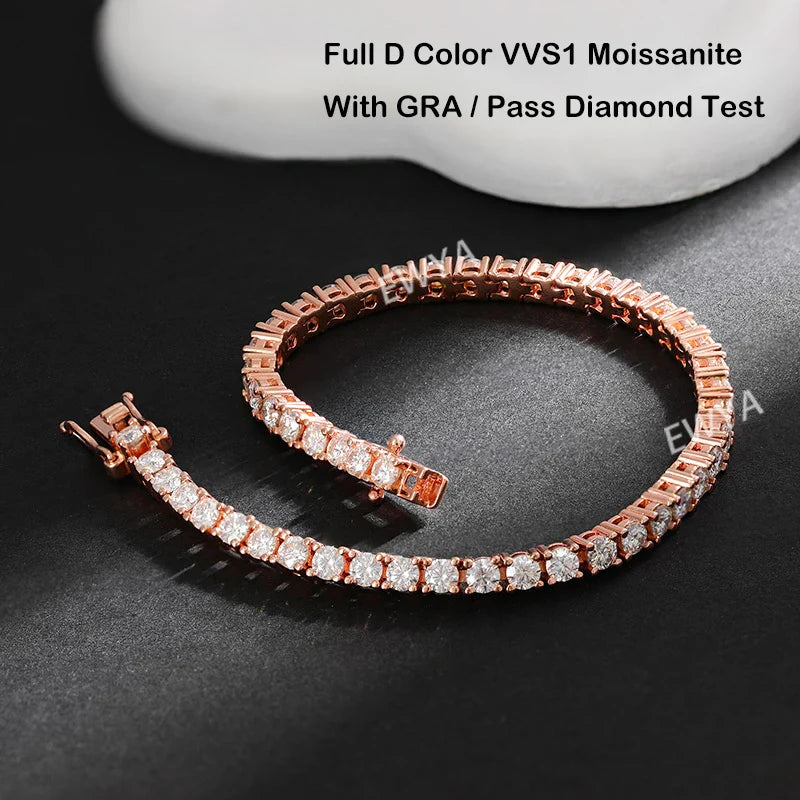 Real D Color Full 2/2.5/3/4/5/6.5mm Moissanite Tennis Bracelet For Women S925 Plated 18K Rose Gold Diamond Link Bracelets