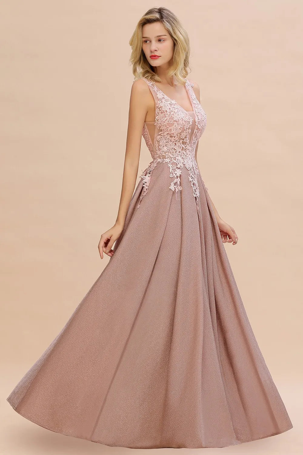 Dusty Pink Bridesmaid Dresses Appliques Lace V Neck Illusion Blue Burgundy Silver For Bride Wedding Party Prom Gowns Vestidos