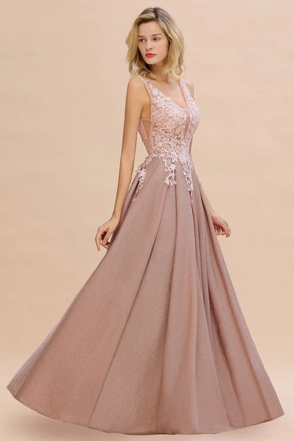 Dusty Pink Bridesmaid Dresses Appliques Lace V Neck Illusion Blue Burgundy Silver For Bride Wedding Party Prom Gowns Vestidos