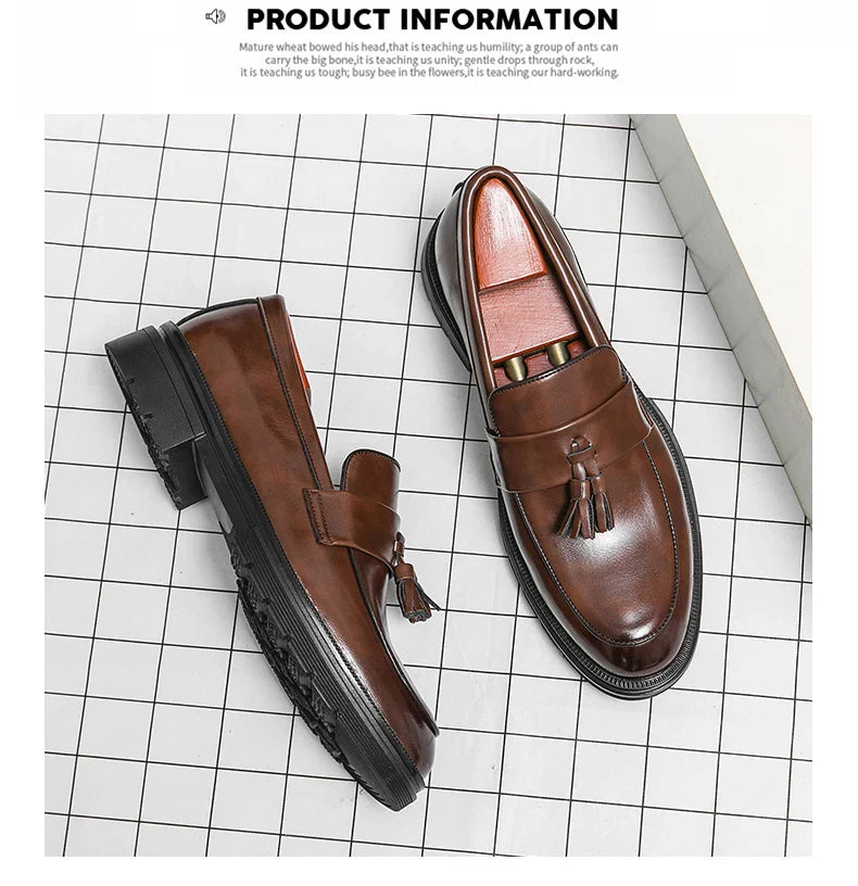 Men's Dress Shoes Classic Social Brogues Casual Leather Shoes For Men Formal Office Wedding Shoes Male Tassel Leather Loafer Man