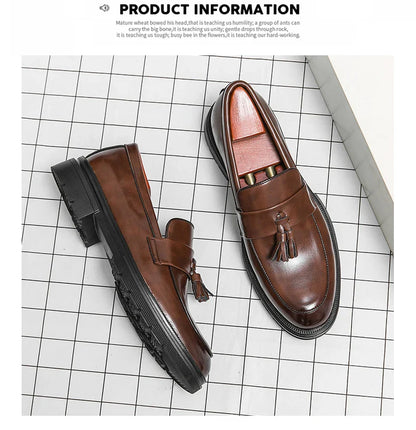 Men's Dress Shoes Classic Social Brogues Casual Leather Shoes For Men Formal Office Wedding Shoes Male Tassel Leather Loafer Man