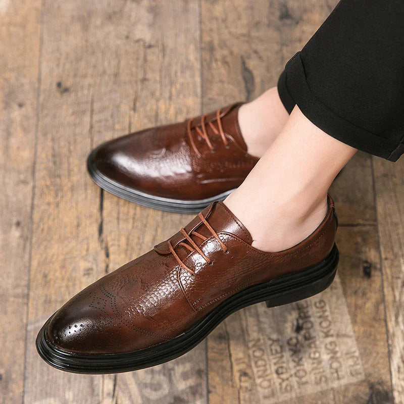 Luxury Men Brogue Dress Shoes Men Suit Casual Shoes Formal Business Leather Shoes Men Brown Wedding Italian Banquet Shoe Size 46