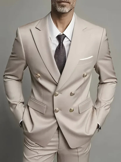 Fashion New Men's Leisure Boutique Business Banquet Solid Color Wedding Double Breasted Slim Fit Suit Blazers Jacket Pants