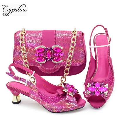 Peach Women Shoes And Bag Set Fashion African Ladies High Heels Sandals Match With Handbag Pumps Nigerian Sandales Femmes 988-10