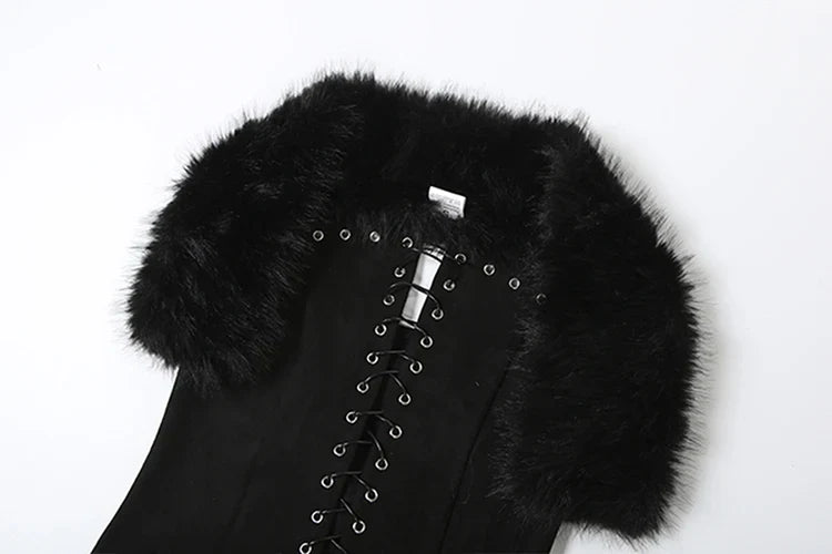 Furry Patchwork Sexy Tank Top Women Y2K Halter Backless Shirring Sleeveless Stretch Coquette Midnight Party Clubwear