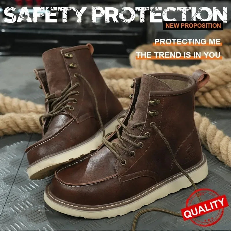 Breathable Cowhide Labor Protection Shoes with Steel Toe Caps for Anti Smashing Anti Puncture Safety Shoes Wear-resistant