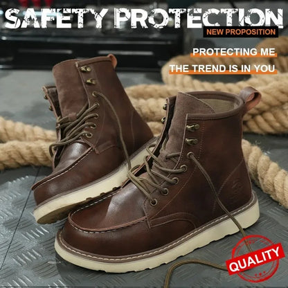 Breathable Cowhide Labor Protection Shoes with Steel Toe Caps for Anti Smashing Anti Puncture Safety Shoes Wear-resistant