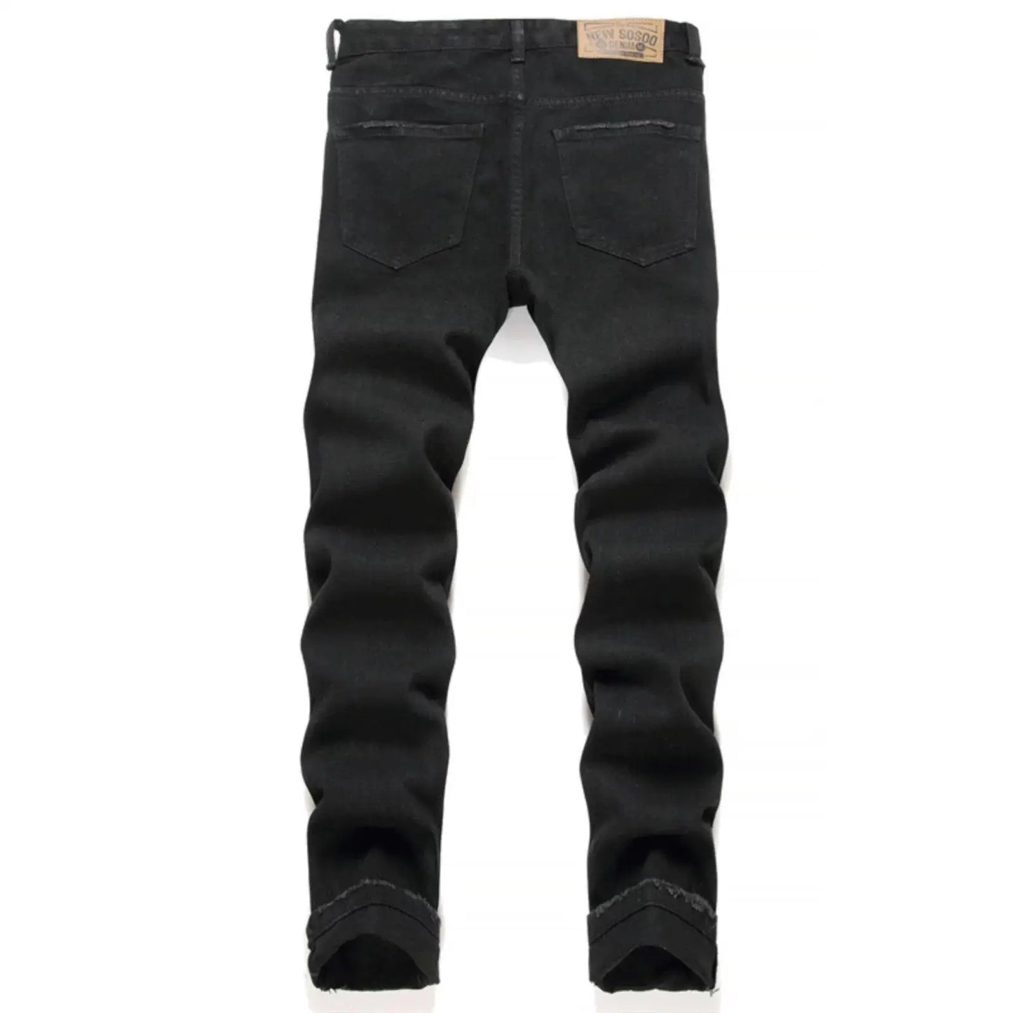 Punk Style Men's Slim Fit Straight Leg Denim Jeans Black Hole Patch Embroidery No Stretch Fashion Urban Casual Cotton Polyest...